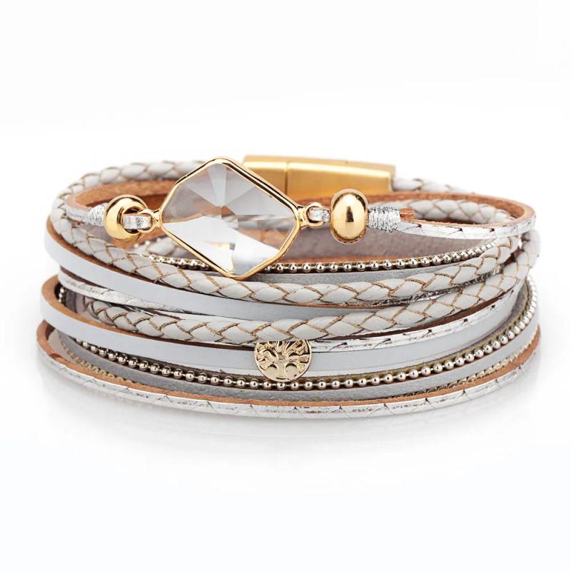 Ladies Bracelet with Peace Charms and Clear Crystal Stones
