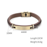 Vintage Stainless Steel Bracelet Brown Leather Wristband
