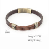 Vintage Stainless Steel Bracelet Brown Leather Wristband