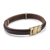 Vintage Stainless Steel Bracelet Brown Leather Wristband