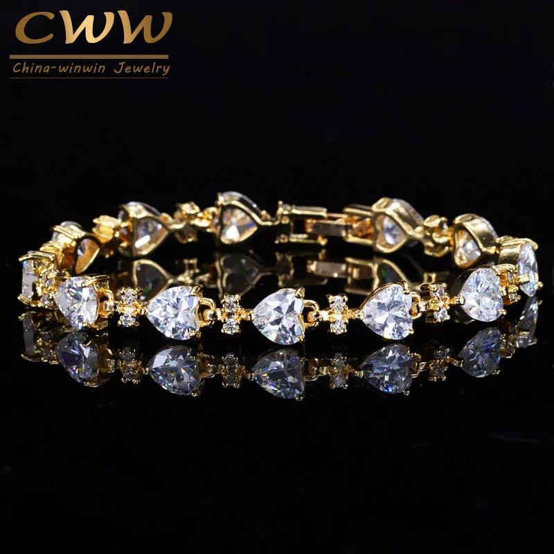 CWWZircons Noble Heart Shape CZ Stones Light Yellow Women Bracelet