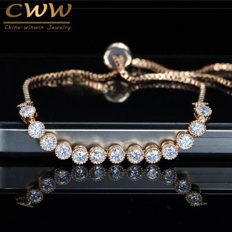 CZ Adjustable Chain Bracelet Bangle with Rose CZ Jewelry for Girls