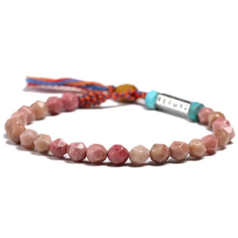 OM Rhodochrosite Bracelet Tibetan Charm Women Jewelry 6mm