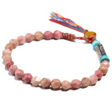 OM Rhodochrosite Bracelet Tibetan Charm Women Jewelry 6mm