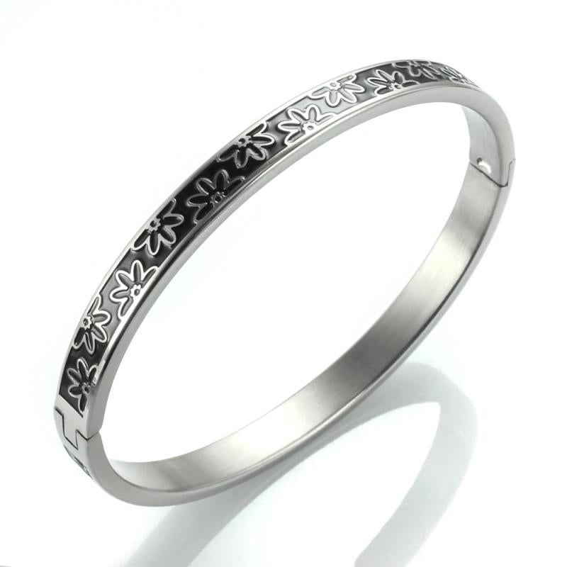 Enamel Flowers Bangles for Women Stainless Steel Charm Cuff Bangle