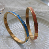 Enamel Flowers Bangles for Women Stainless Steel Charm Cuff Bangle