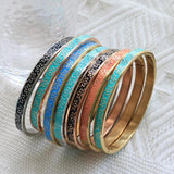 Enamel Flowers Bangles for Women Stainless Steel Charm Cuff Bangle