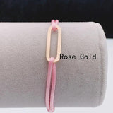 Adjustable Rope Chain Bracelet with Oval Frame - Stainless Steel