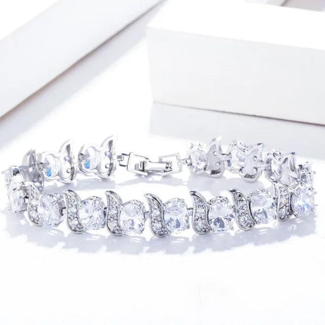 Pera Silver CZ Oval Shape Chain Link Bracelet for Brides