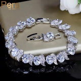 Pera Silver CZ Oval Shape Chain Link Bracelet for Brides