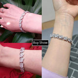 Pera Silver CZ Oval Shape Chain Link Bracelet for Brides