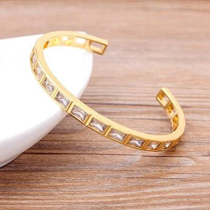 10 Styles Baguette CZ Cuff Bangle Bracelet Women Jewelry
