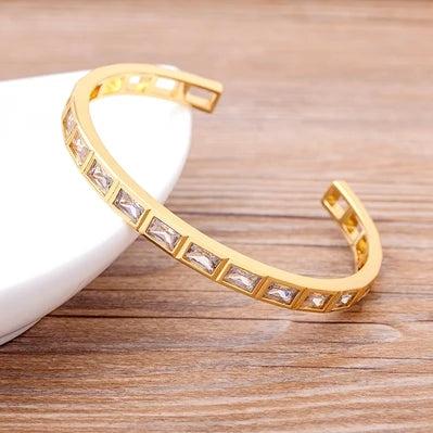 10 Styles Baguette CZ Cuff Bangle Bracelet Women Jewelry