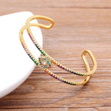 10 Styles Baguette CZ Cuff Bangle Bracelet Women Jewelry