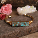 Turquoise Stone Slab Beads Cuff Bracelet - Gift for Women