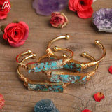 Turquoise Stone Slab Beads Cuff Bracelet - Gift for Women