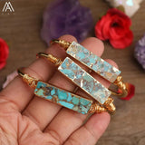 Turquoise Stone Slab Beads Cuff Bracelet - Gift for Women
