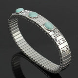 9mm Wide Stainless Steel Opal Bracelet, 17.4cm Elastic, Wife Gift