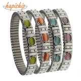 9mm Wide Stainless Steel Opal Bracelet, 17.4cm Elastic, Wife Gift