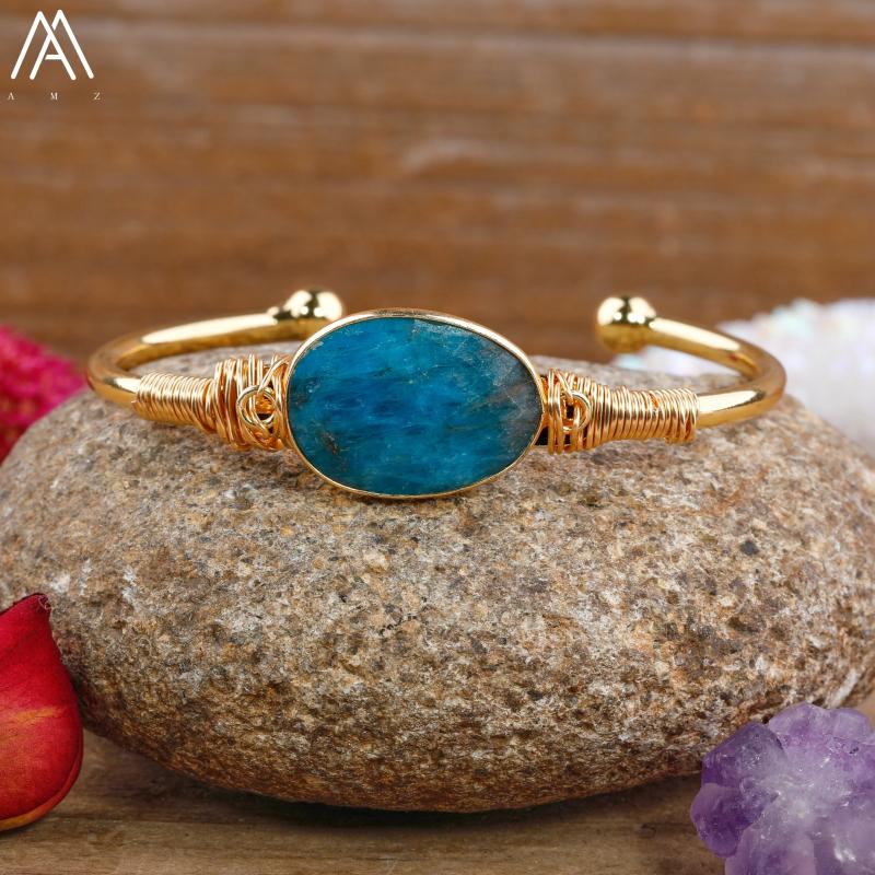 Turquoise Stone Open Cuff Bangle for Women Amethysts Healing Bracelet