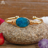 Turquoise Stone Open Cuff Bangle for Women Amethysts Healing Bracelet