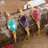 Turquoise Stone Open Cuff Bangle for Women Amethysts Healing Bracelet