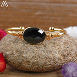 Turquoise Stone Open Cuff Bangle for Women Amethysts Healing Bracelet