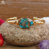 Turquoise Stone Open Cuff Bangle for Women Amethysts Healing Bracelet