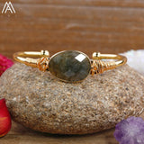 Turquoise Stone Open Cuff Bangle for Women Amethysts Healing Bracelet