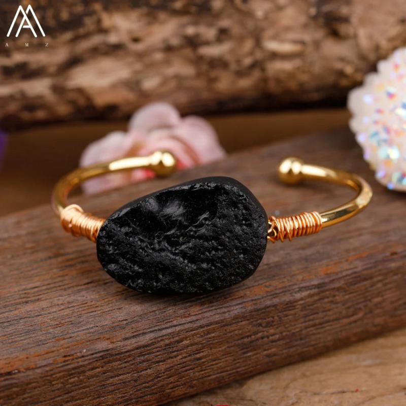 Tourmaline Stone Open Cuff Bracelet For Women
