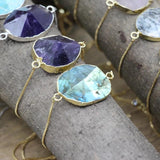 Labradorite Crystal Pyramid Bracelet Gold/Silvery Chains