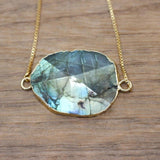 Labradorite Crystal Pyramid Bracelet Gold/Silvery Chains