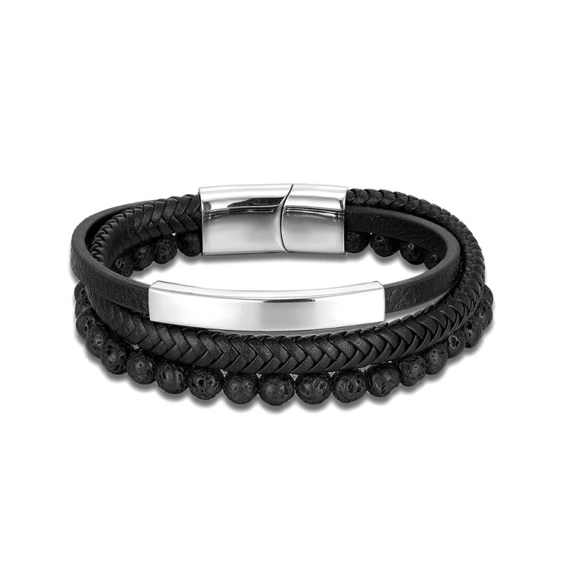 Punk Men Multilayer Leather Stone Bracelet