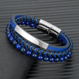 Punk Men Multilayer Leather Stone Bracelet