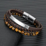 Punk Men Multilayer Leather Stone Bracelet