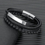Punk Men Multilayer Leather Stone Bracelet