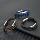 Punk Men Multilayer Leather Stone Bracelet