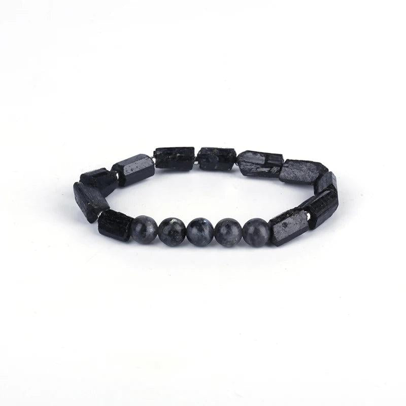 Raw Tourmaline Hematite Tiger Eye Hamsa Bracelet