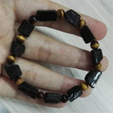 Raw Tourmaline Hematite Tiger Eye Hamsa Bracelet