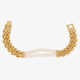 Peri'sbox Mix 2 Layered Freshwater Pearl Bracelet Wide Watch Strap Chain