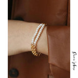 Peri'sbox Mix 2 Layered Freshwater Pearl Bracelet Wide Watch Strap Chain