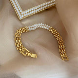Peri'sbox Mix 2 Layered Freshwater Pearl Bracelet Wide Watch Strap Chain