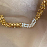 Peri'sbox Mix 2 Layered Freshwater Pearl Bracelet Wide Watch Strap Chain