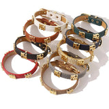 Stainless Steel Buckle PU Leather Bracelet Bangle Brown Green