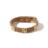 Stainless Steel Buckle PU Leather Bracelet Bangle Brown Green