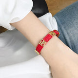 Stainless Steel Buckle PU Leather Bracelet Bangle Brown Green