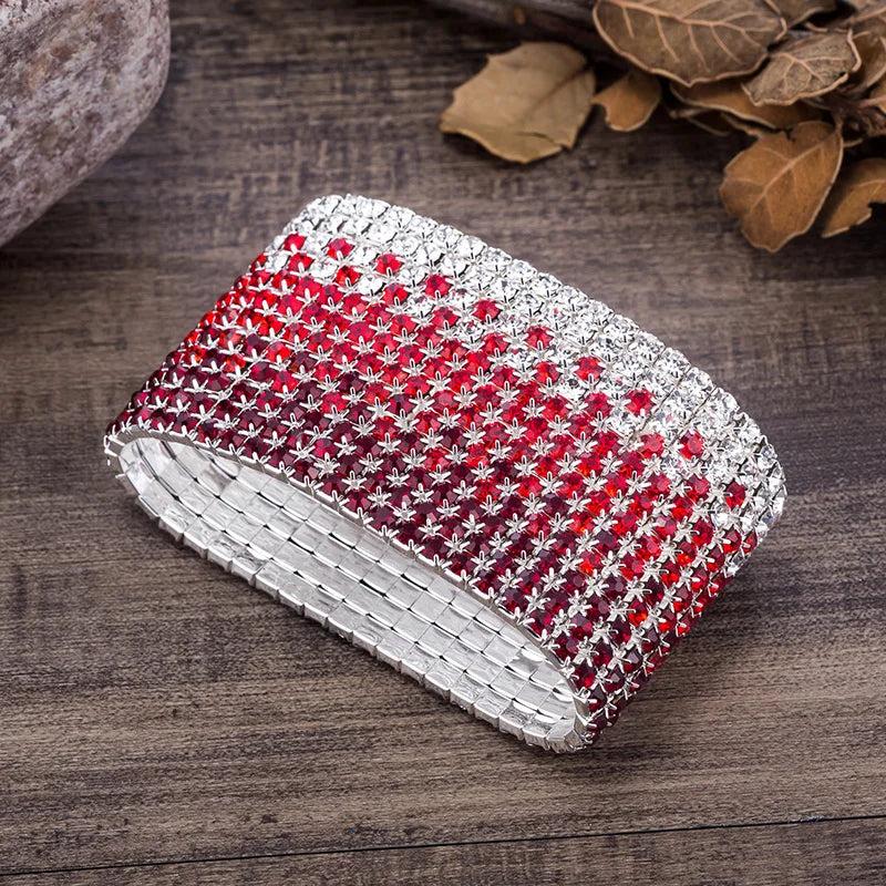 Crystal Bangle Bracelet Red Clear Rhinestone Wedding Bangles