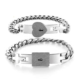 2Pcs Couple Bracelet Lover Heart Love Lock Bangle Set