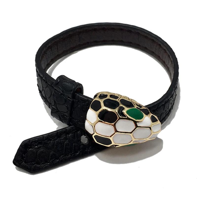 Enamel Snake Head Leather Bracelet for Women