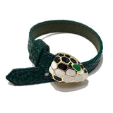 Enamel Snake Head Leather Bracelet for Women